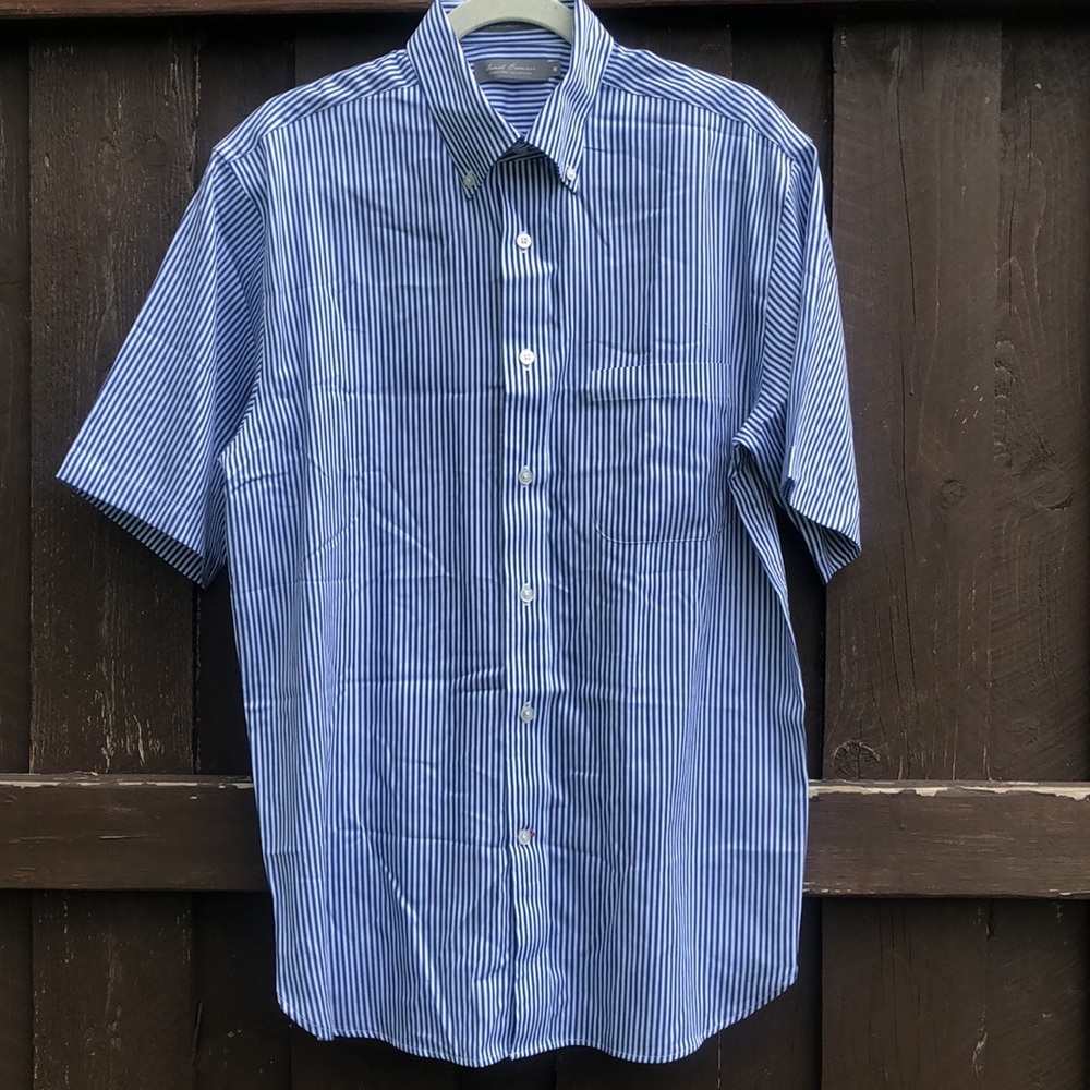 Daniel Cremieux Signature Collection Blue&White Striped Short Sleeve ButtonDown